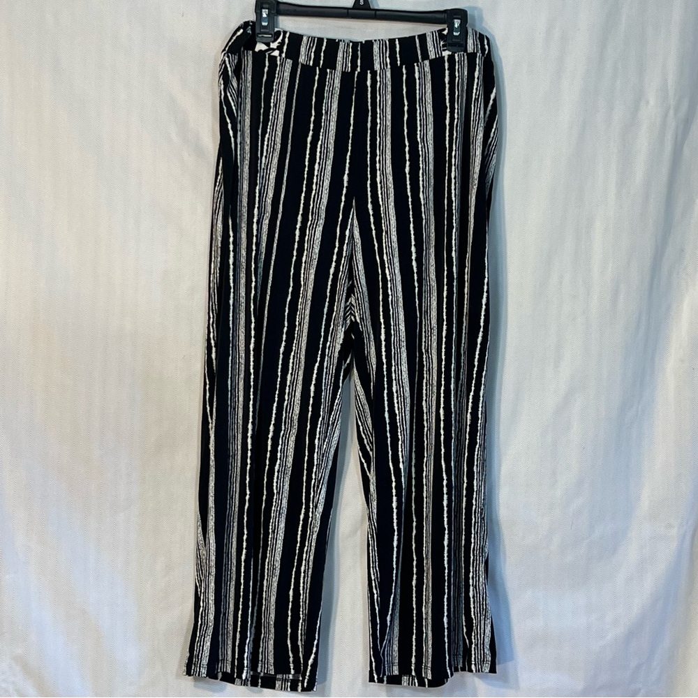 Rafaella Palazzo Wide Leg Ankle Pants Black & White Stripe Jersey Pull On XL👍